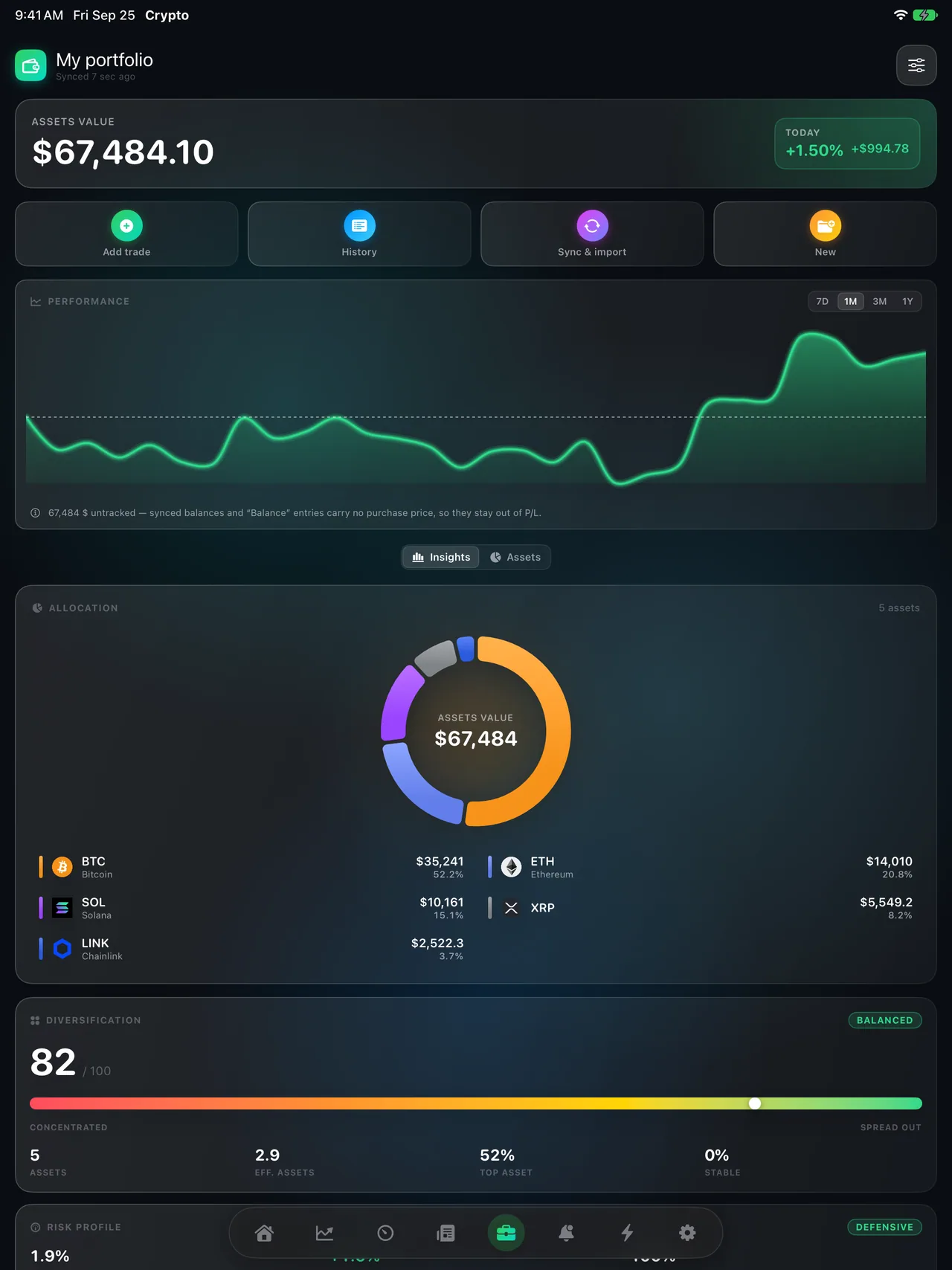 Crypto portfolio on iPad