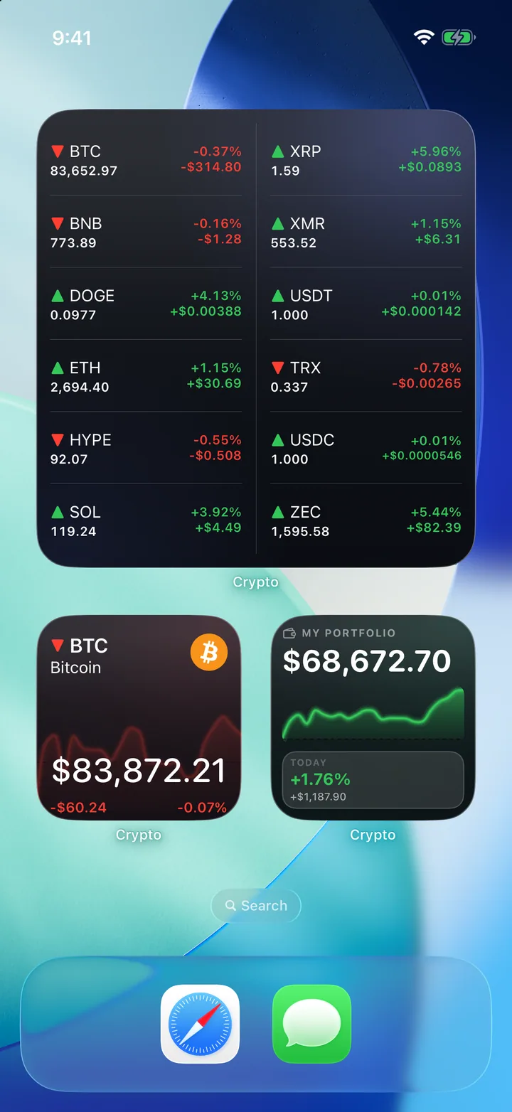 Crypto widgets on the iPhone Home Screen